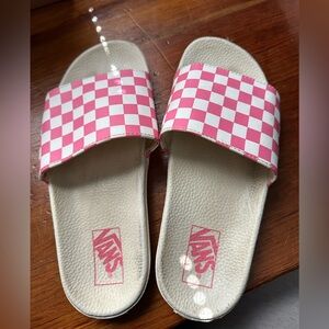 Pink checkered Vans slides